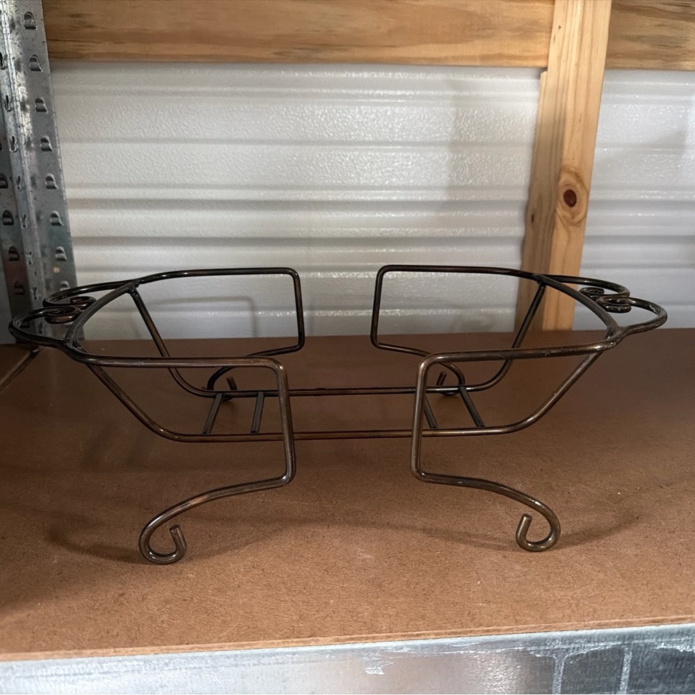 Princess house Metal caddy fits 3qt dish Bronze colored meridian pattern